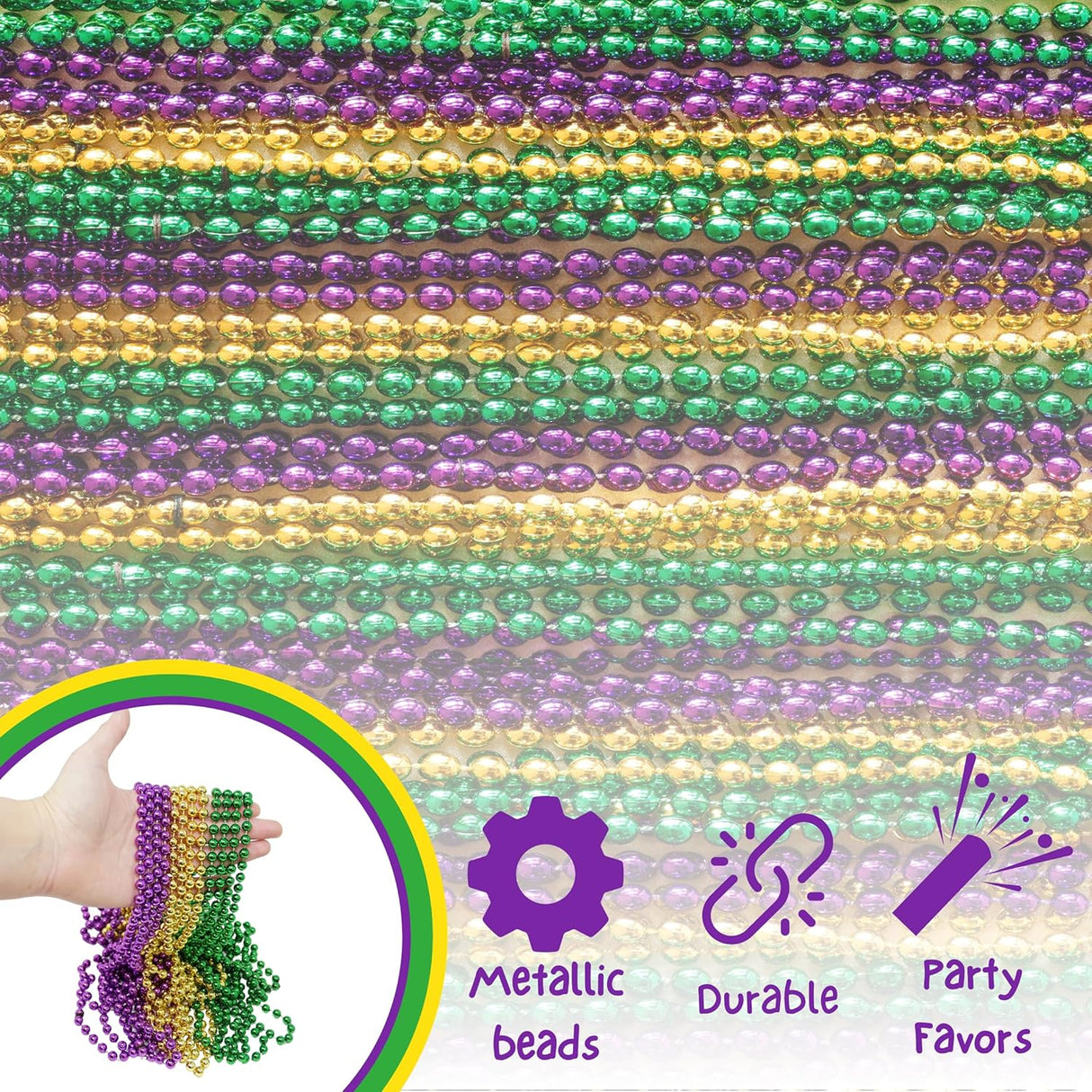 4E's Novelty Bulk 72 Mardi Gras Bead Necklaces – 33" Long, 7mm Thick Party Favors