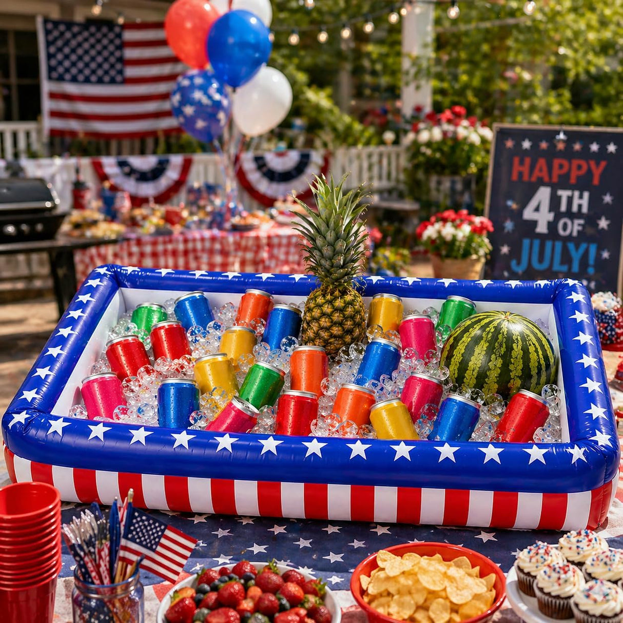4E's Novelty Patriotic Inflatable Serving Bar – 4th of July Ice Tray for Food Buffet Table Cooler
