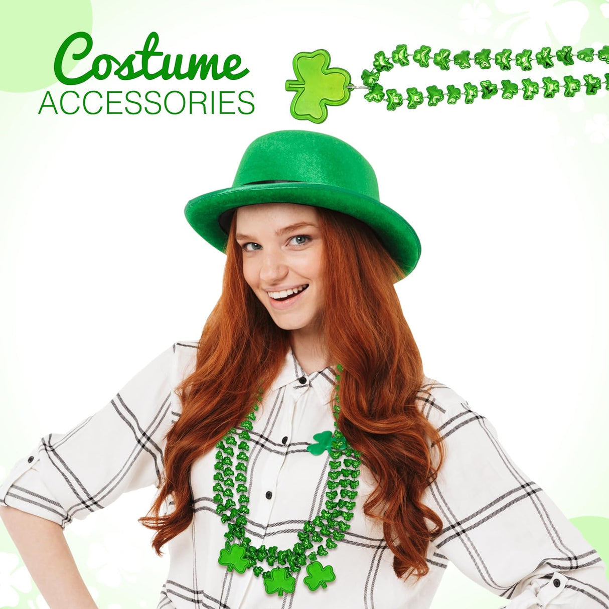 4E's Novelty 12 Pack St Patricks Day Shamrock Beads Necklace Green