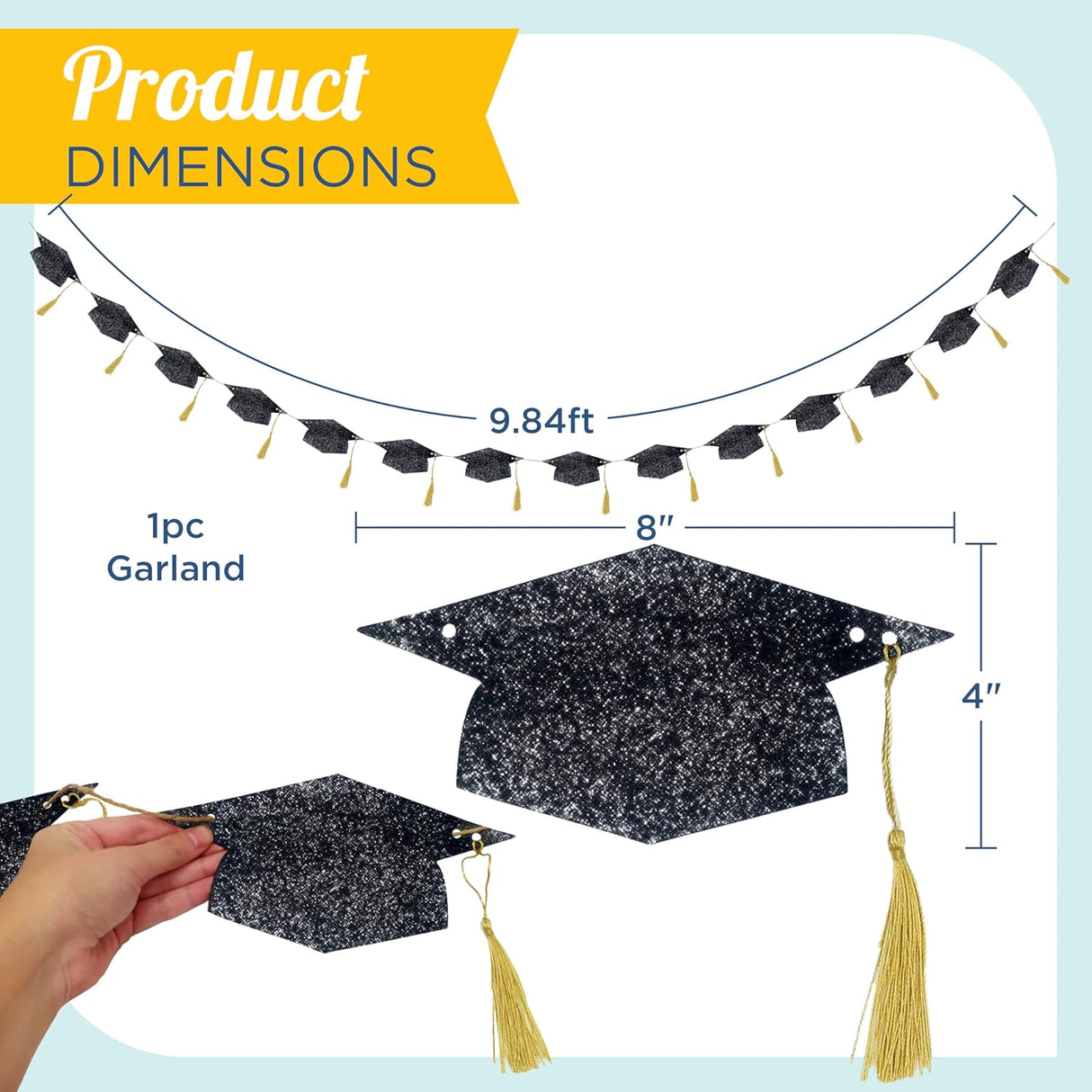 4E's Novelty Black Glitter Graduation Cap Banner 2026 Grad Garland Party Decoration 9.8 ft