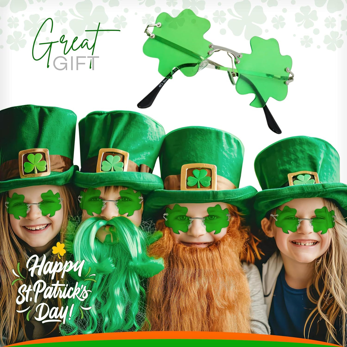 4E's Novelty Shamrock Glasses – St. Patrick’s Day Green Sunglasses for Adults & Kids Party Accessory