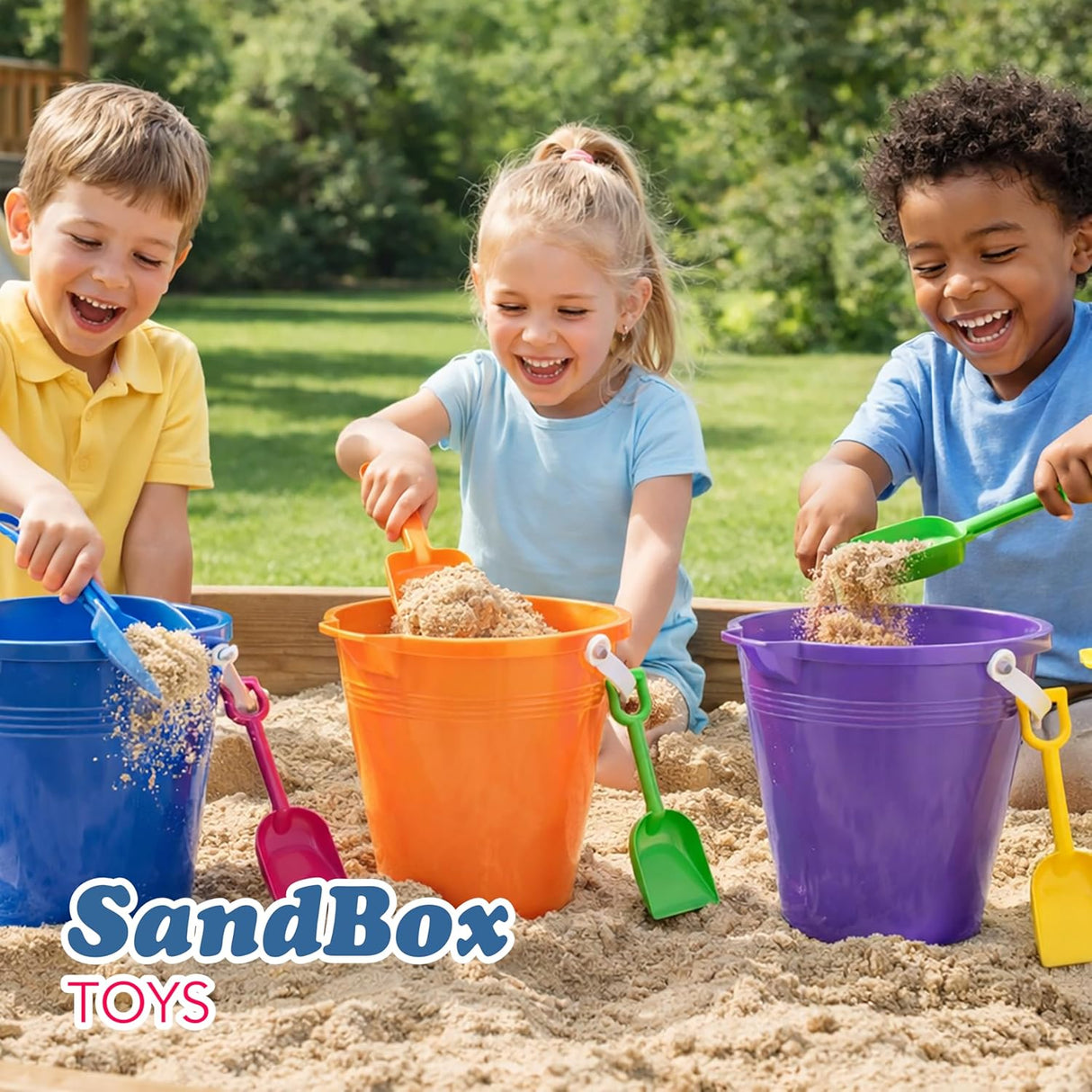 4E's Novelty 12 Pack Large Sand Bucket with Shovel – Beach Toys for Kids, Vacation Essentials