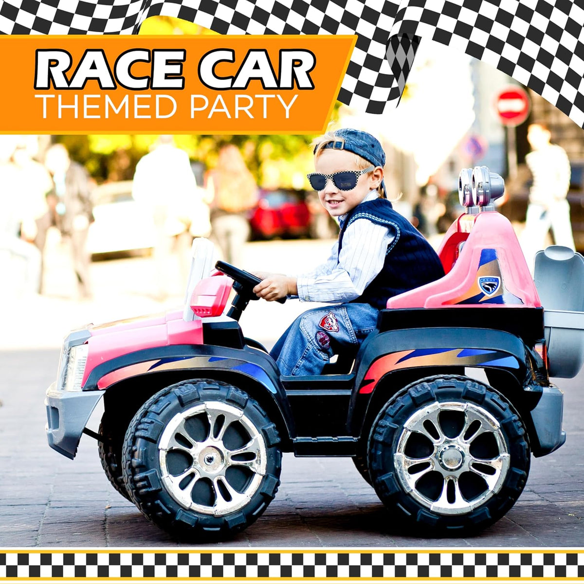 4E's Novelty 12 Pack Checkered Race Car Sunglasses - Party Favors for Kids & Adults