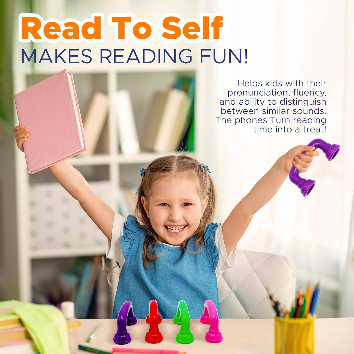 4E's Novelty Whisper Phones for Reading [16 Pack] Auditory Feedback, Accelerate Fluency, Comprehension & Pronunciation - Ideal Reading Phones for Kids