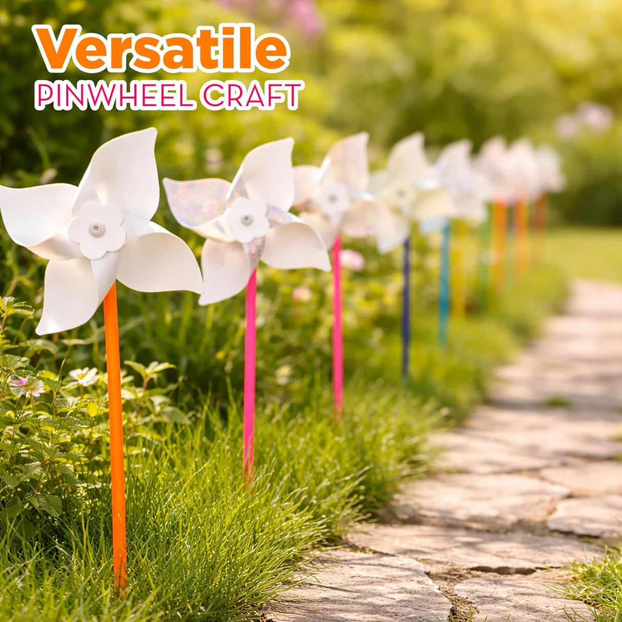 4E's Novelty 24 Pack DIY Pinwheels Craft for Kids, Bulk Summer Pinwheel