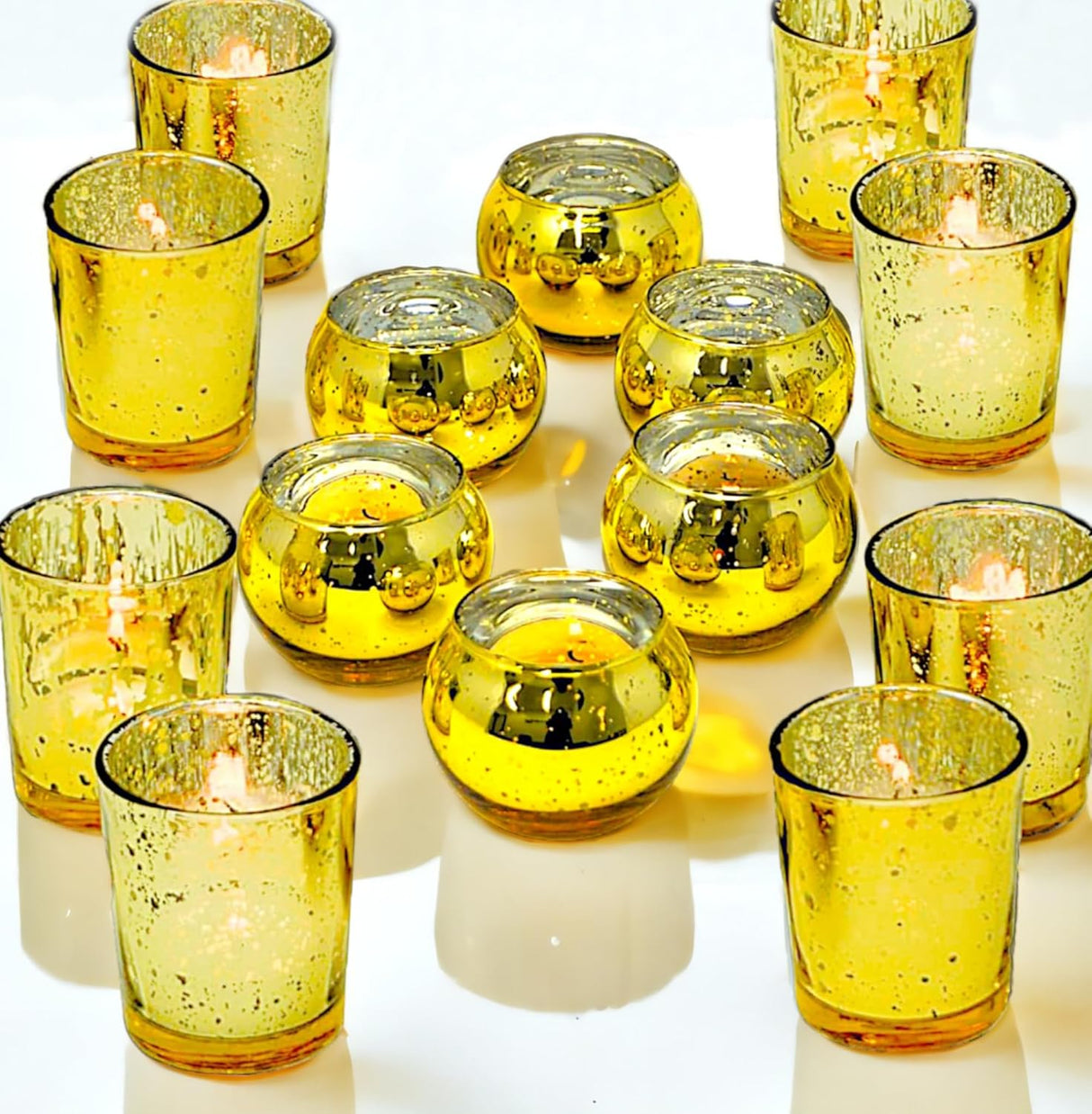 4E's Novelty 24-Piece Gold Mercury Glass Votive Candle Holders – Elegant Centerpieces for Weddings, Parties & Home Décor