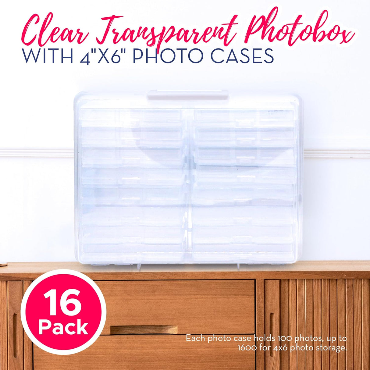 4E's Novelty 16 Pack Clear Photo Storage Box with 4x6 Photo Cases