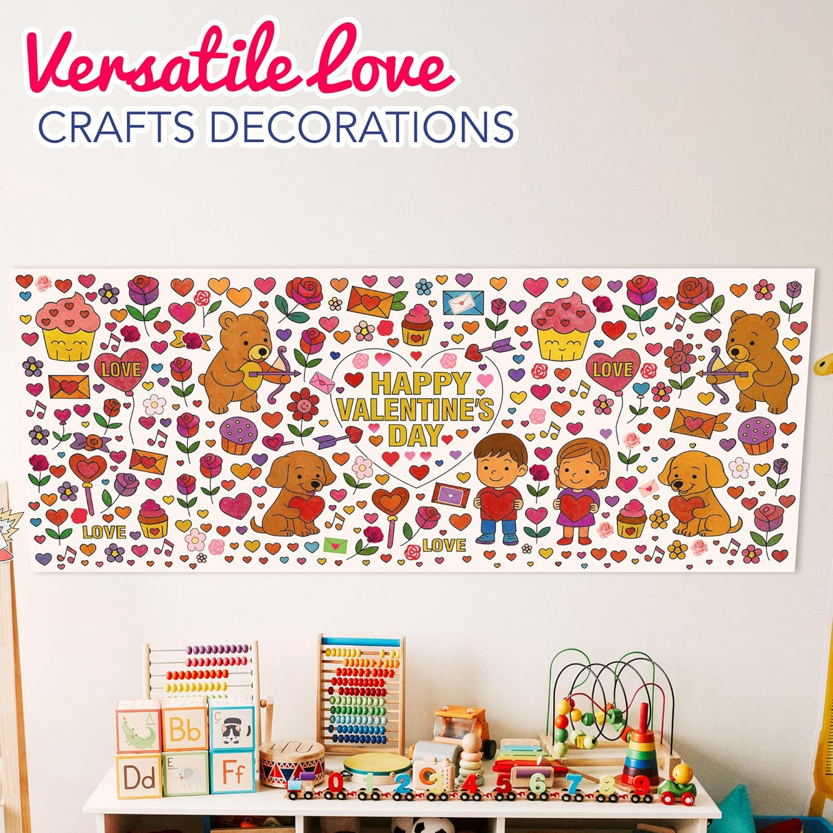 4E's Novelty Valentine Coloring Tablecloth & Stickers Set