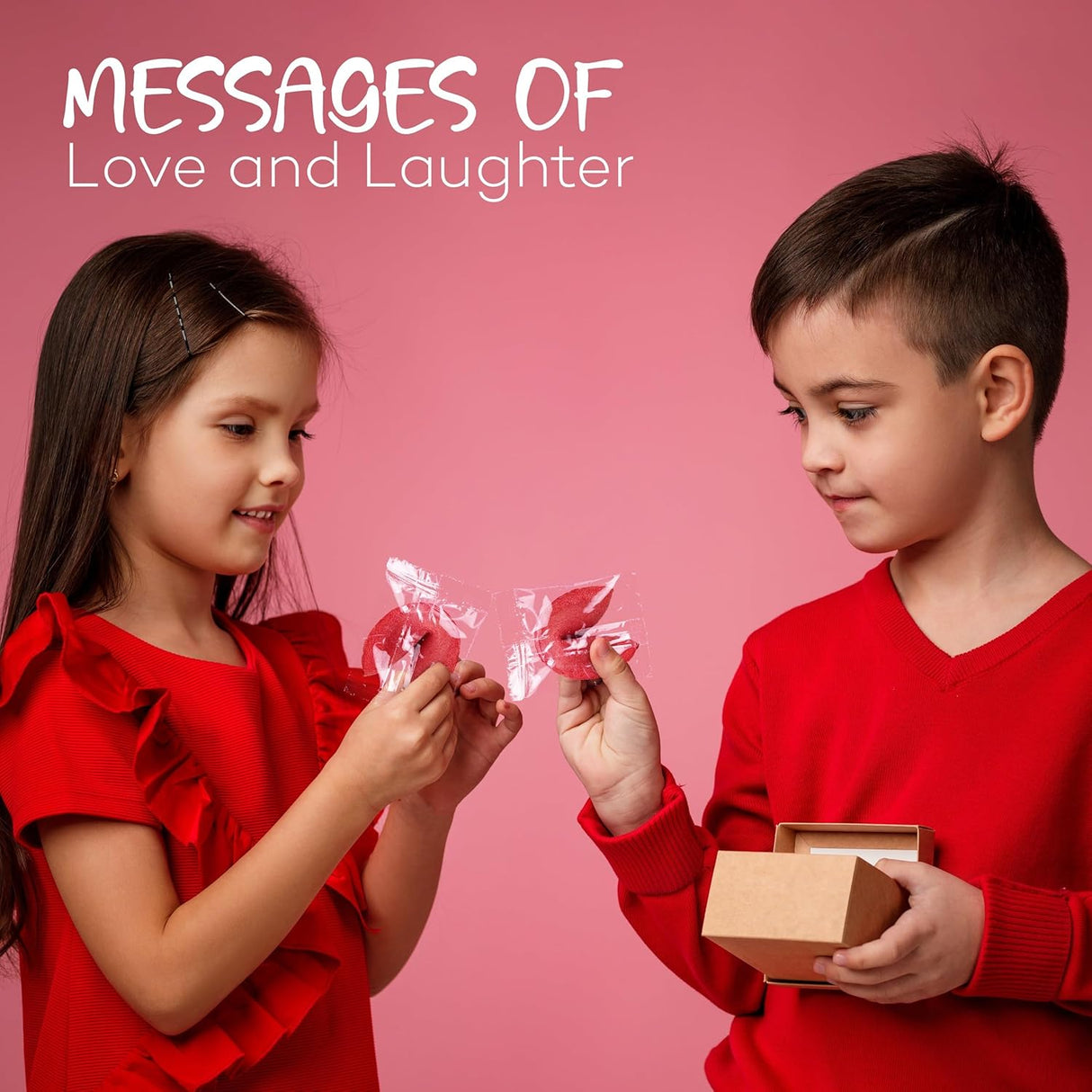 4E’s Novelty Valentine Fortune Cookies 50 Pack, Individually Wrapped Strawberry Cookies with Valentine Messages