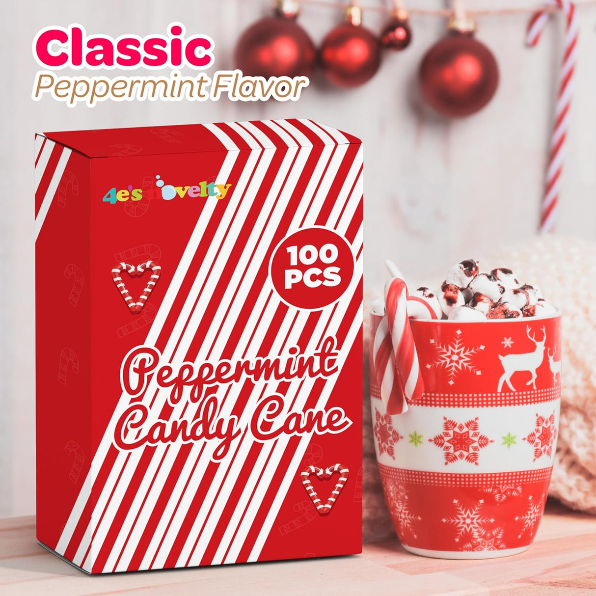 4E's Novelty 100 Pack Christmas Mini Individually Wrapped Candy Canes