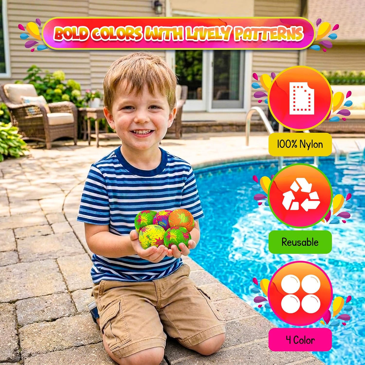 4E's Novelty 12 Pack Water Bomb Splash Balls – 2" Sponge Balls for Pool Party Kids