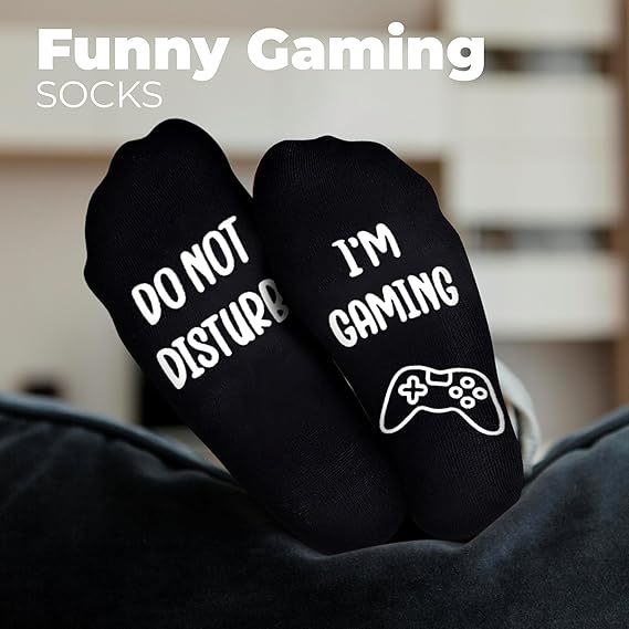 4E's Novelty Socks with the phrase ‘Do Not Disturb I’m Gaming - Funny Gaming Socks for Men & Teen Boys