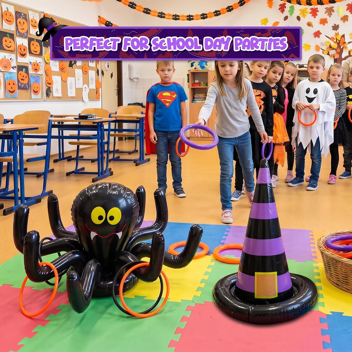4E's Novelty Halloween Ring Toss Game Inflatable Spider