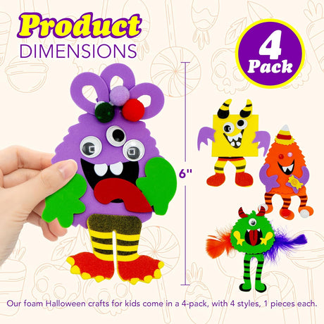 4E's Novelty Halloween Silly Monster Foam Magnet Crafts for Kids (4 Pack)