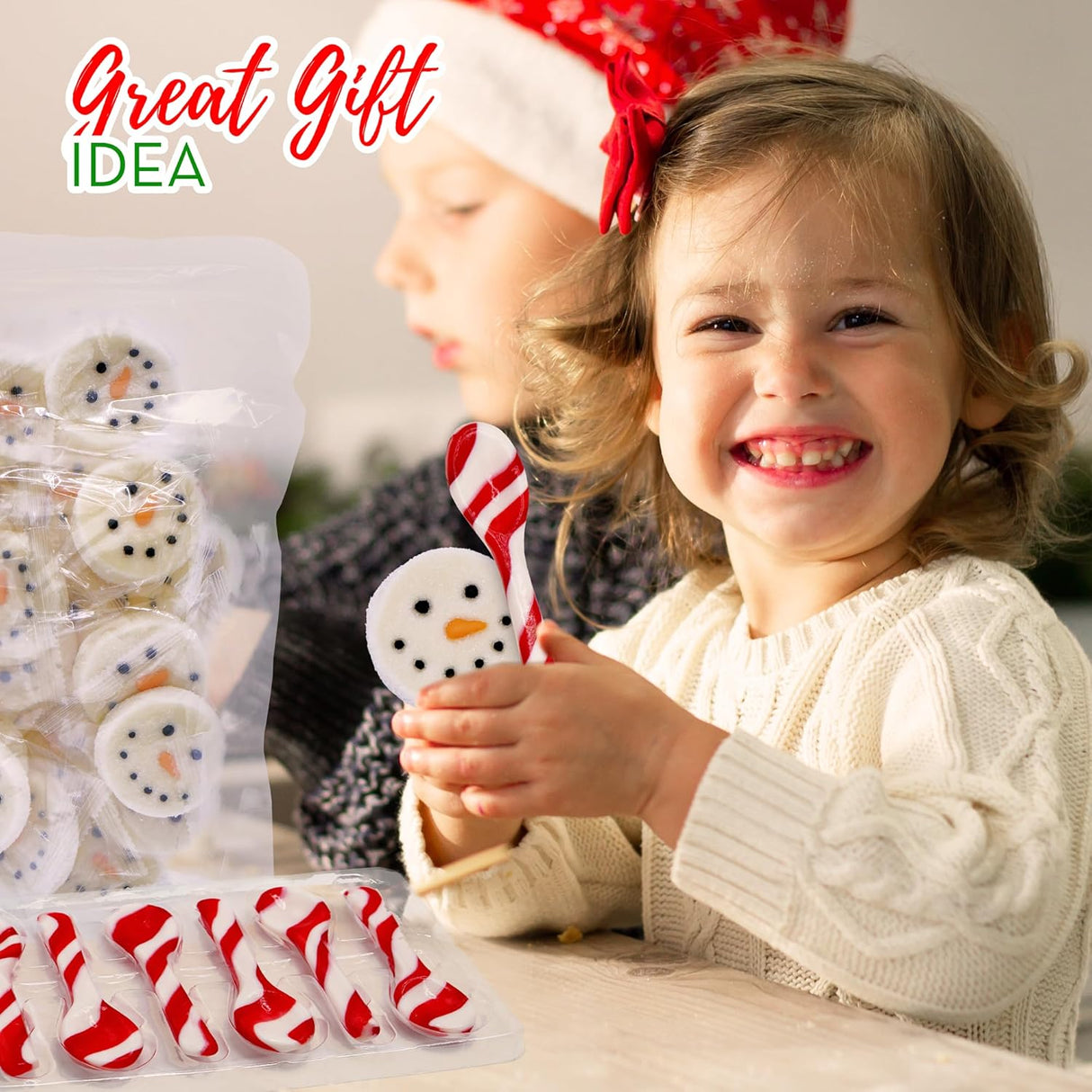 4E's Novelty Snowman Marshmallows & Peppermint Spoons 48 Pcs (24 Each)