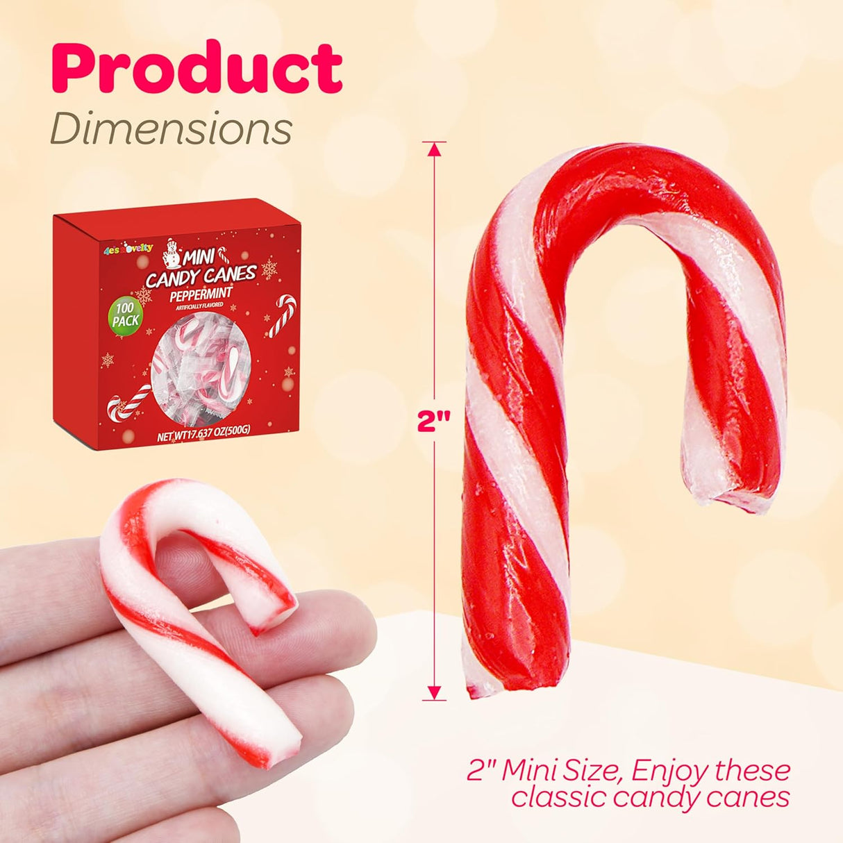 4E's Novelty 100pc Mini Candy Canes Bulk - Individually Wrapped, Classic Peppermint Flavor