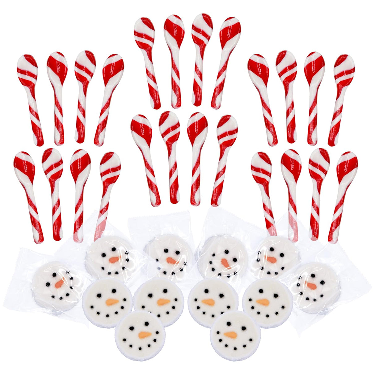 4E's Novelty Snowman Marshmallows & Peppermint Spoons 48 Pcs (24 Each)