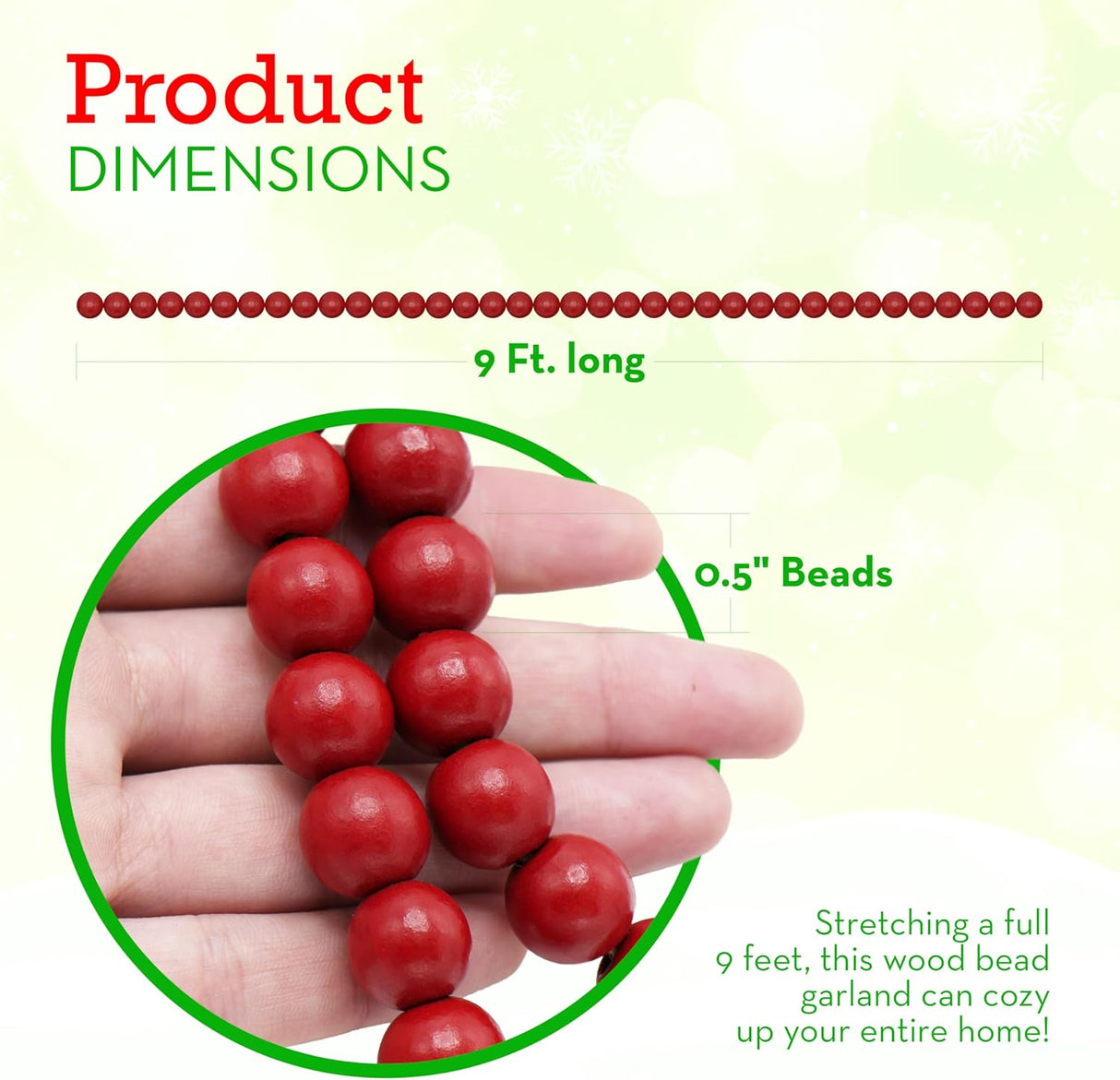 4E's Novelty 9-Foot Red Wooden Cranberry Garland – Rustic Wood Bead Garland for Cozy Christmas Tree Decor, Vintage Christmas Garland