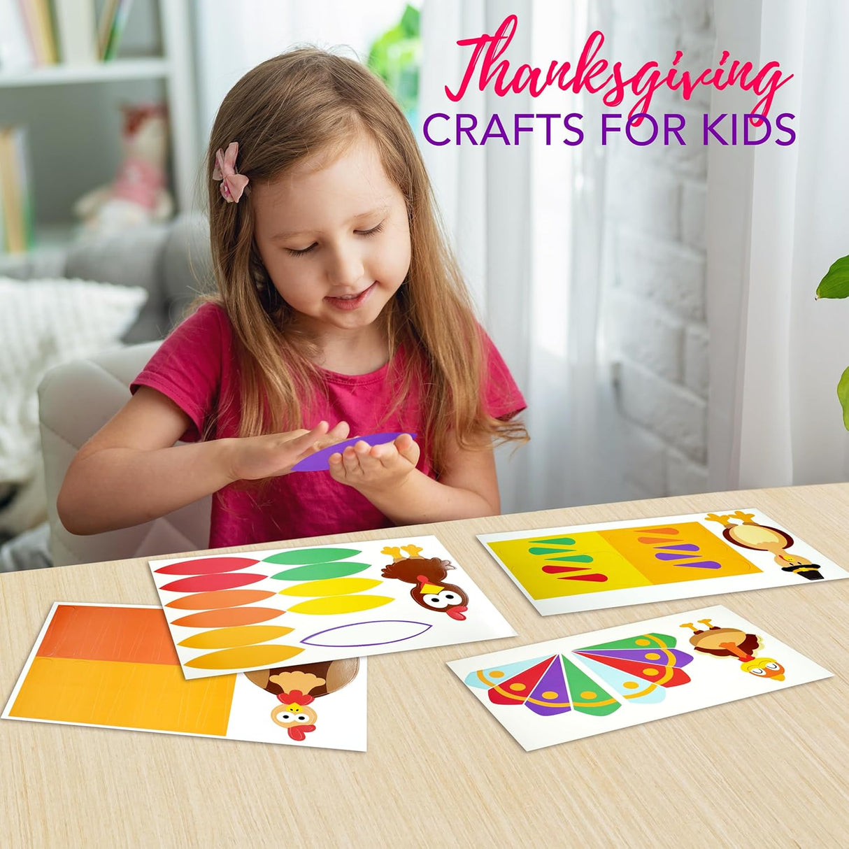 PRANK PANTRY Turkey Craft Kit, 4 Pcs Thanksgiving Crafts Kits for Kids, Thankful Turkey Activity