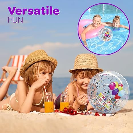 Birthday Beach Balls: Happy Birthday Balloon Beach Ball Garland, Jumbo and Mini BeachBalls, Glitter Beach Ball, Great Pool Party Birthday Decorations