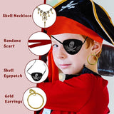 4E's Novelty Captain Pirate Costume Accessories 4Pcs Set Red Headband Bandana Head Scarf