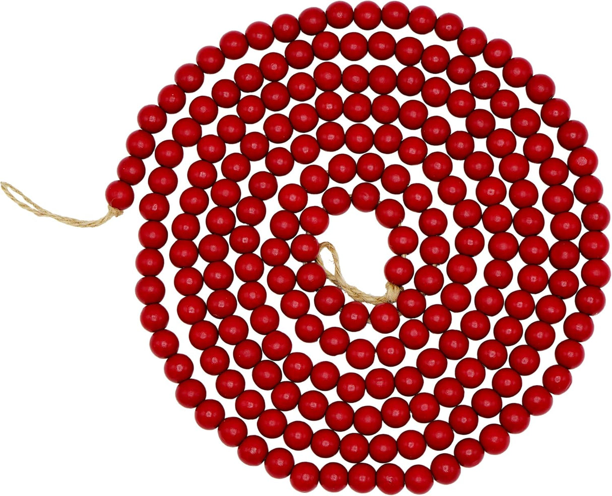 4E's Novelty 9-Foot Red Wooden Cranberry Garland – Rustic Wood Bead Garland for Cozy Christmas Tree Decor, Vintage Christmas Garland