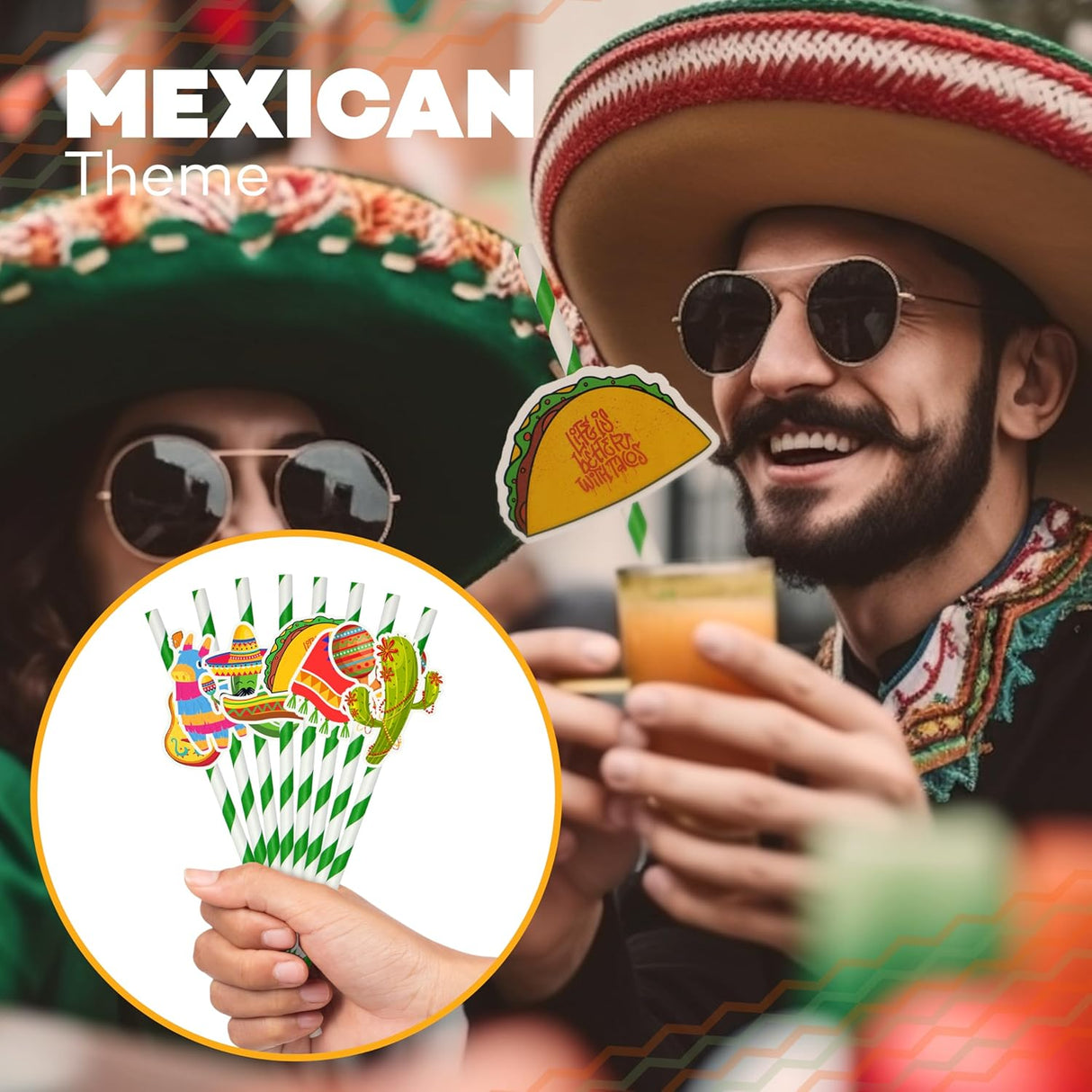 4E's Novelty 28 Pack Kids Fiesta Party Paper Straws - Cinco de Mayo Decorations & Party Favors