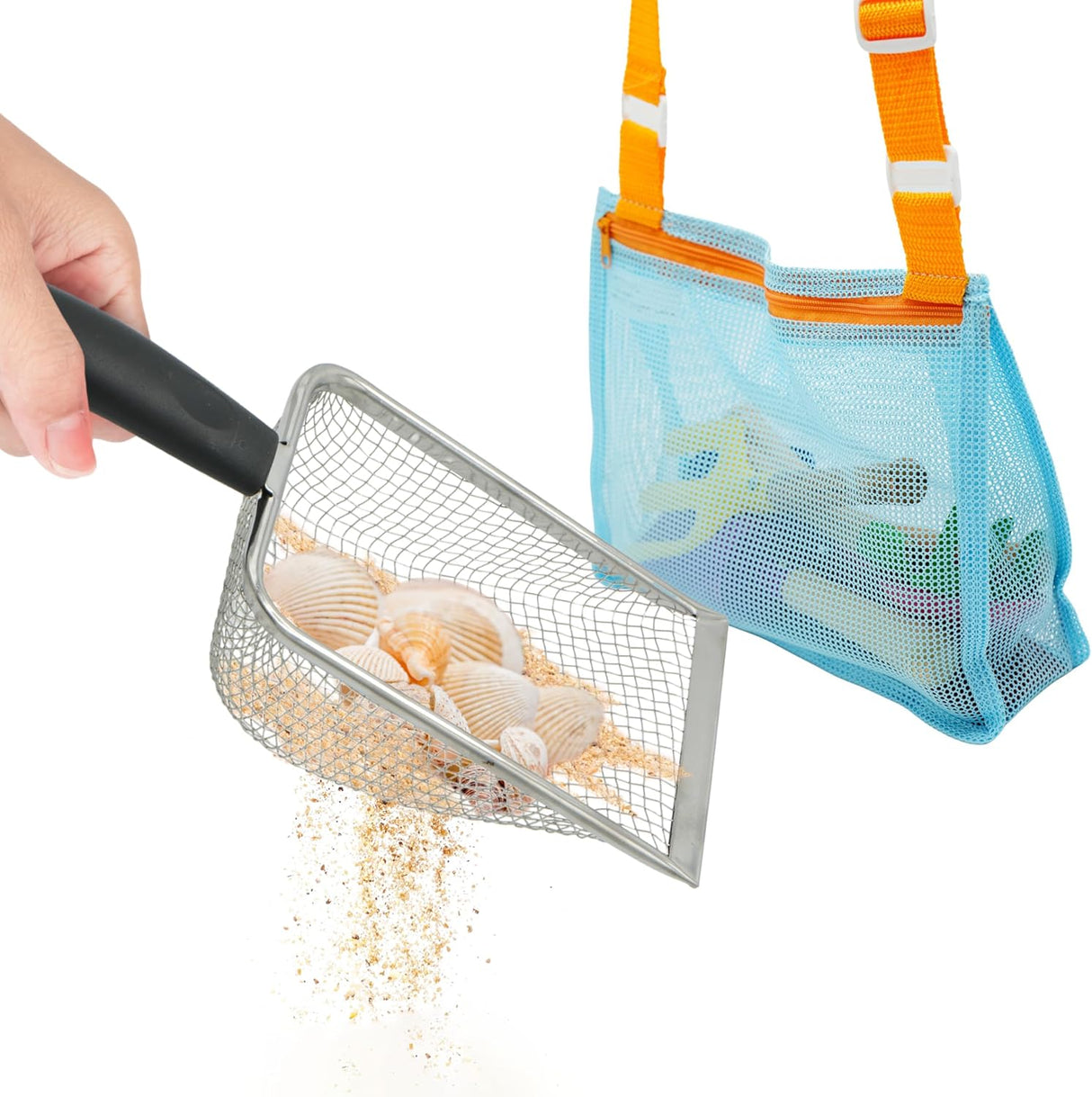 4E's Novelty Ultimate Beach Toy Set – Sand Sifter, Beach Shovel & Shark Tooth Sifter for Kids & Teens (2 pcs)