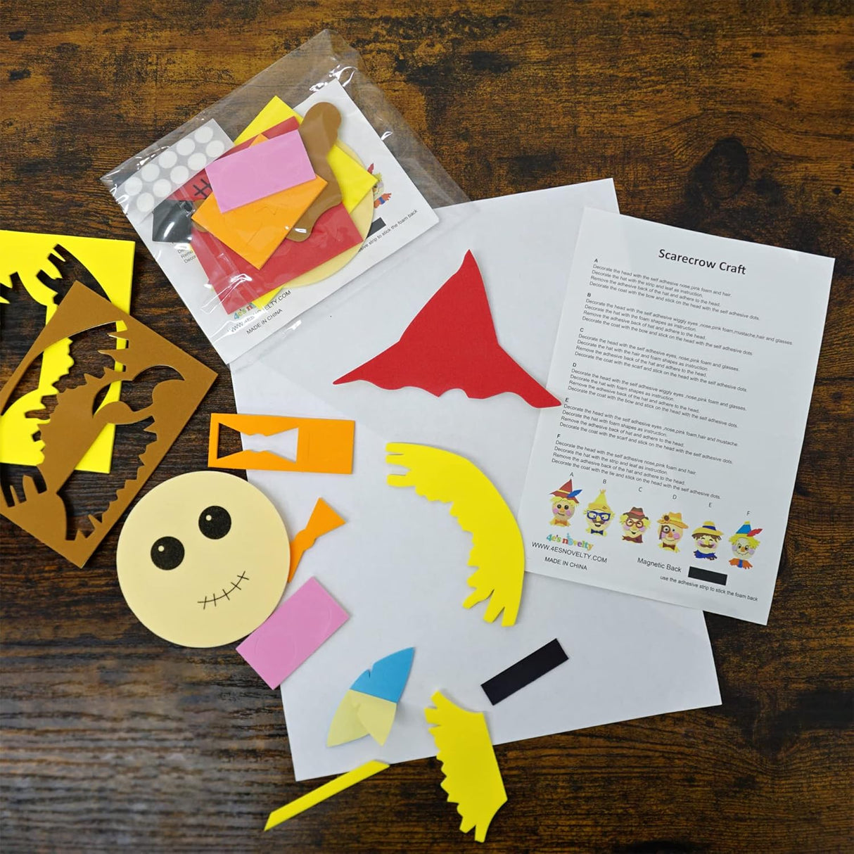 4E's Novelty 12 Pack Scarecrow Crafts for Kids - Fun Fall Crafts for Kids Bulk with Self Adhesive Scarecrow Face Stickers for Crafts