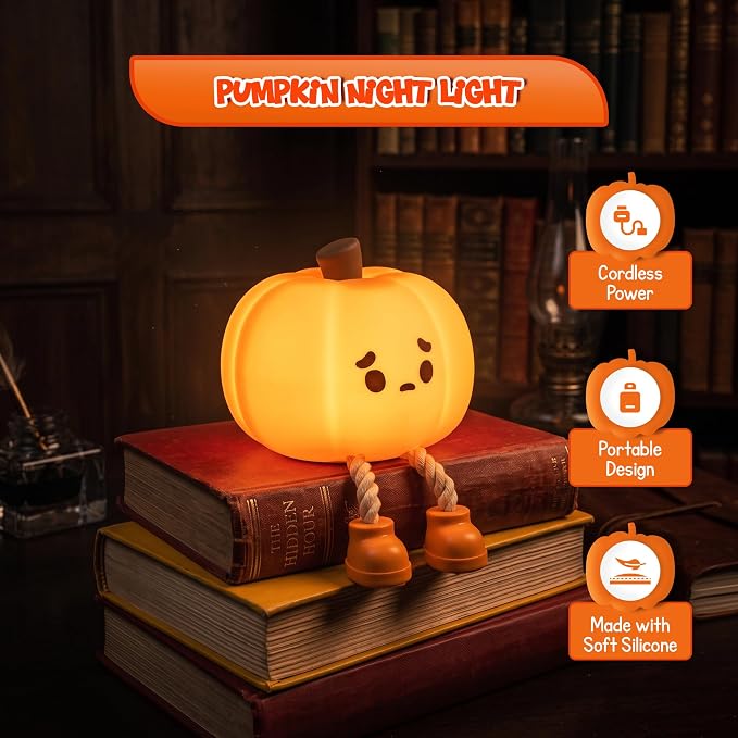 4E's Novelty Cute Rechargeable Pumpkin Night Light
