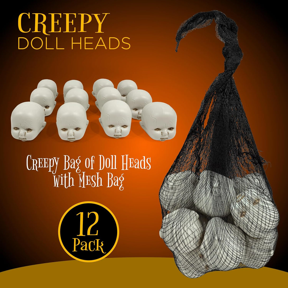 4E's Novelty Doll Heads Halloween Decorations, 12 Pcs Baby Doll Heads in Mesh Bag, 3.5" Baby Doll Heads for Halloween Perfect Decor