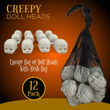 4E's Novelty Doll Heads Halloween Decorations, 12 Pcs Baby Doll Heads in Mesh Bag, 3.5" Baby Doll Heads for Halloween Perfect Decor