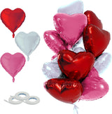 4E's Novelty 15-Pack 18” Heart Foil Balloons – Red, Pink, White Balloons for Parties & Weddings