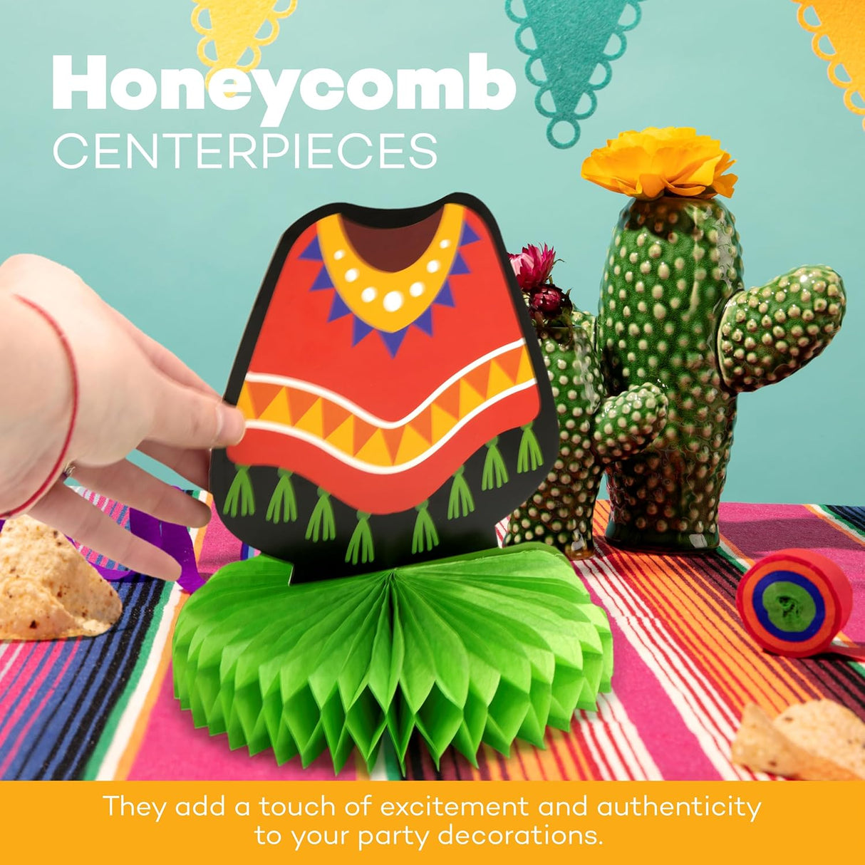 4E's Novelty 5 Pack Cinco de Mayo Honeycomb Centerpiece – Fiesta Party Decorations for Taco Tuesday, Birthdays & Mexican Theme Events