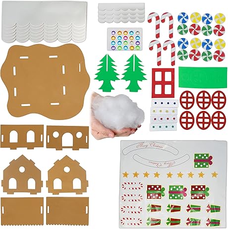 4E's Novelty Foam Gingerbread House Craft Kit (2 Pack) - DIY Foam Gingerbread Build & Decorate Set - Self Adhesive, Fun Christmas Crafts for Kids