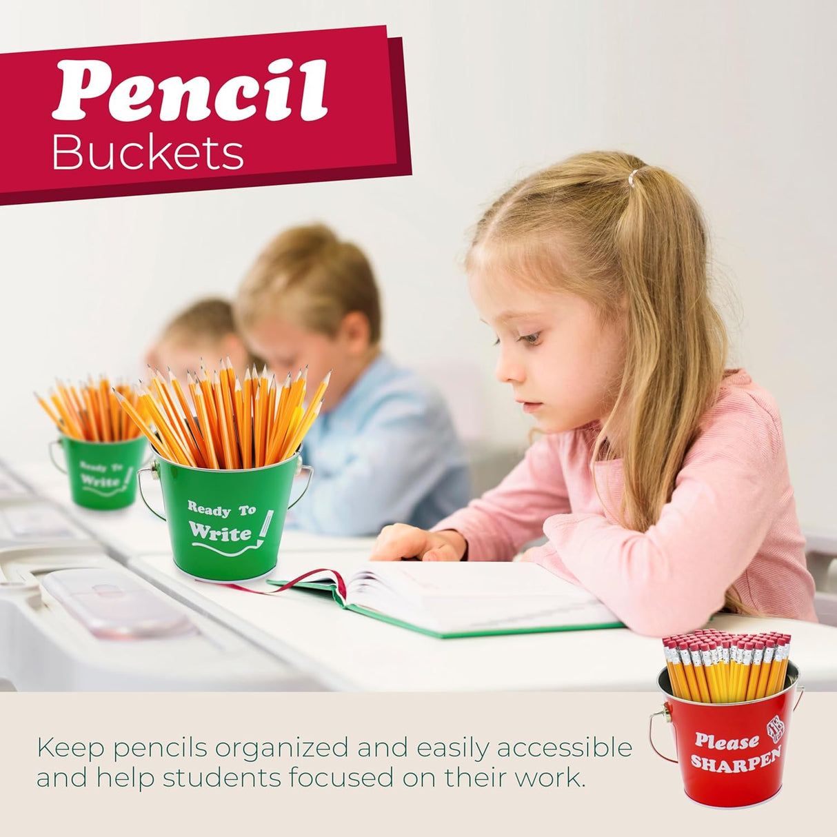4E's Sharp & Dull Pencil Buckets Set – Metal Classroom Organizer