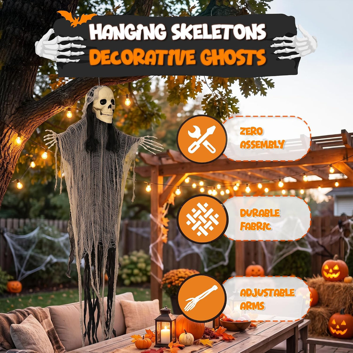 4E's Novelty 3 Pack Scary Halloween Hanging Skeleton Ghosts