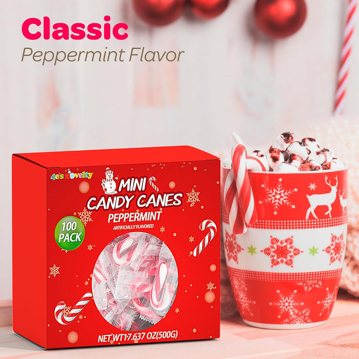 4E's Novelty 100pc Mini Candy Canes Bulk - Individually Wrapped, Classic Peppermint Flavor
