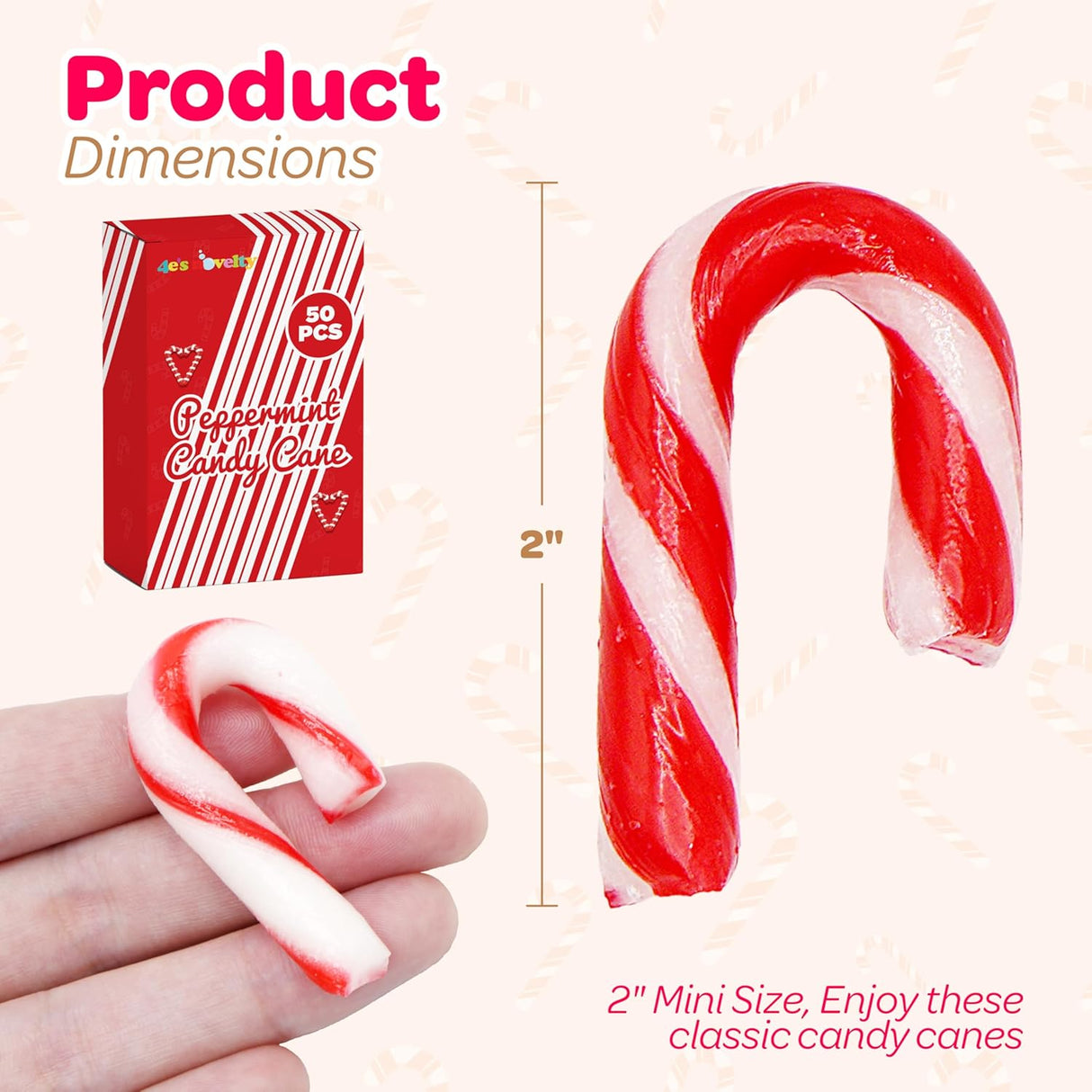 4E's Novelty 50 Pack Mini Candy Canes Bulk - Individually Wrapped, 2-Inch Mini Candy Canes, Classic Peppermint Flavor, for Christmas Treats and Christmas Bulk Stocking Stuffers, Perfect for Kids & Adults