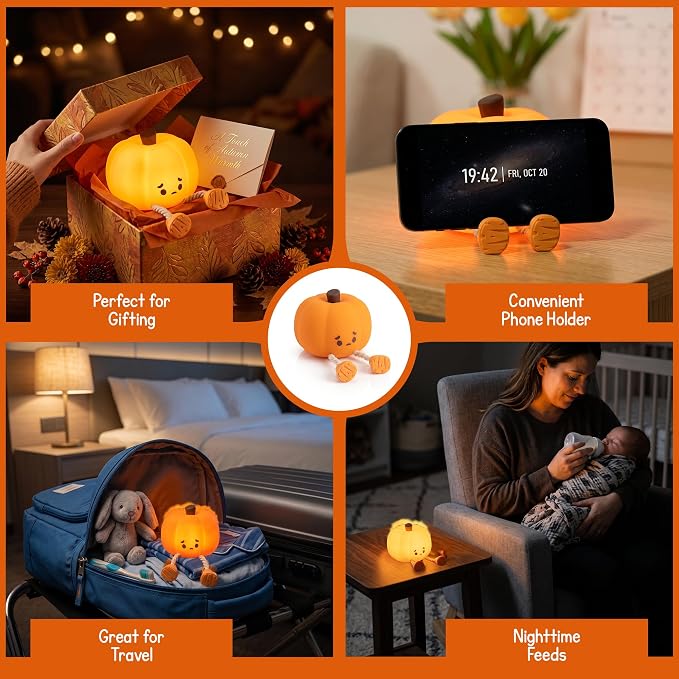 4E's Novelty Cute Rechargeable Pumpkin Night Light