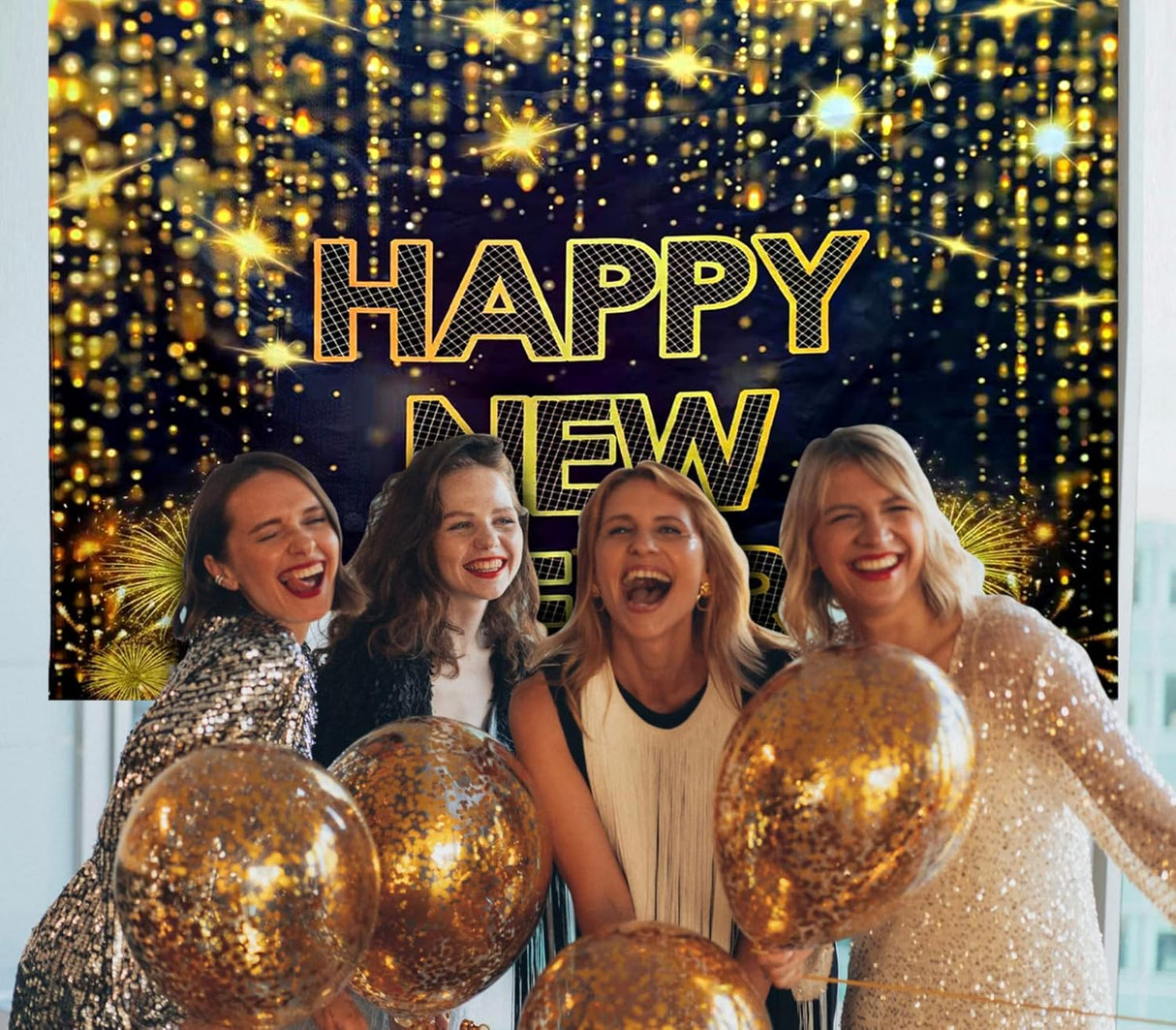 4E's Novelty 72"x44" Happy New Year Banner 2025 - Indoor/Outdoor NYE Backdrop for Party Decorations