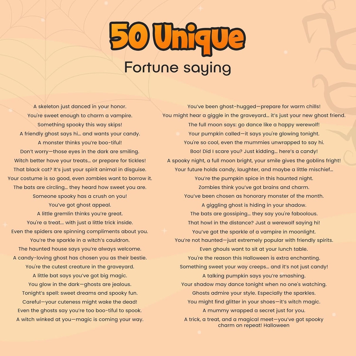 4E's Novelty Halloween Fortune Cookies Bulk - 50 Individually Wrapped Vanilla Cookie