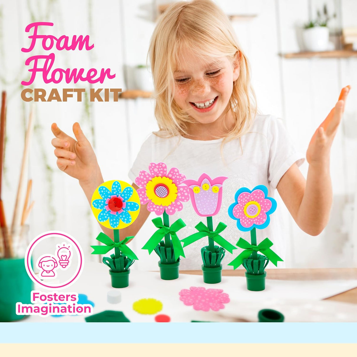 4E's Novelty DIY Foam Flower Pot Craft Kit – 12 Pack Spring Gifts