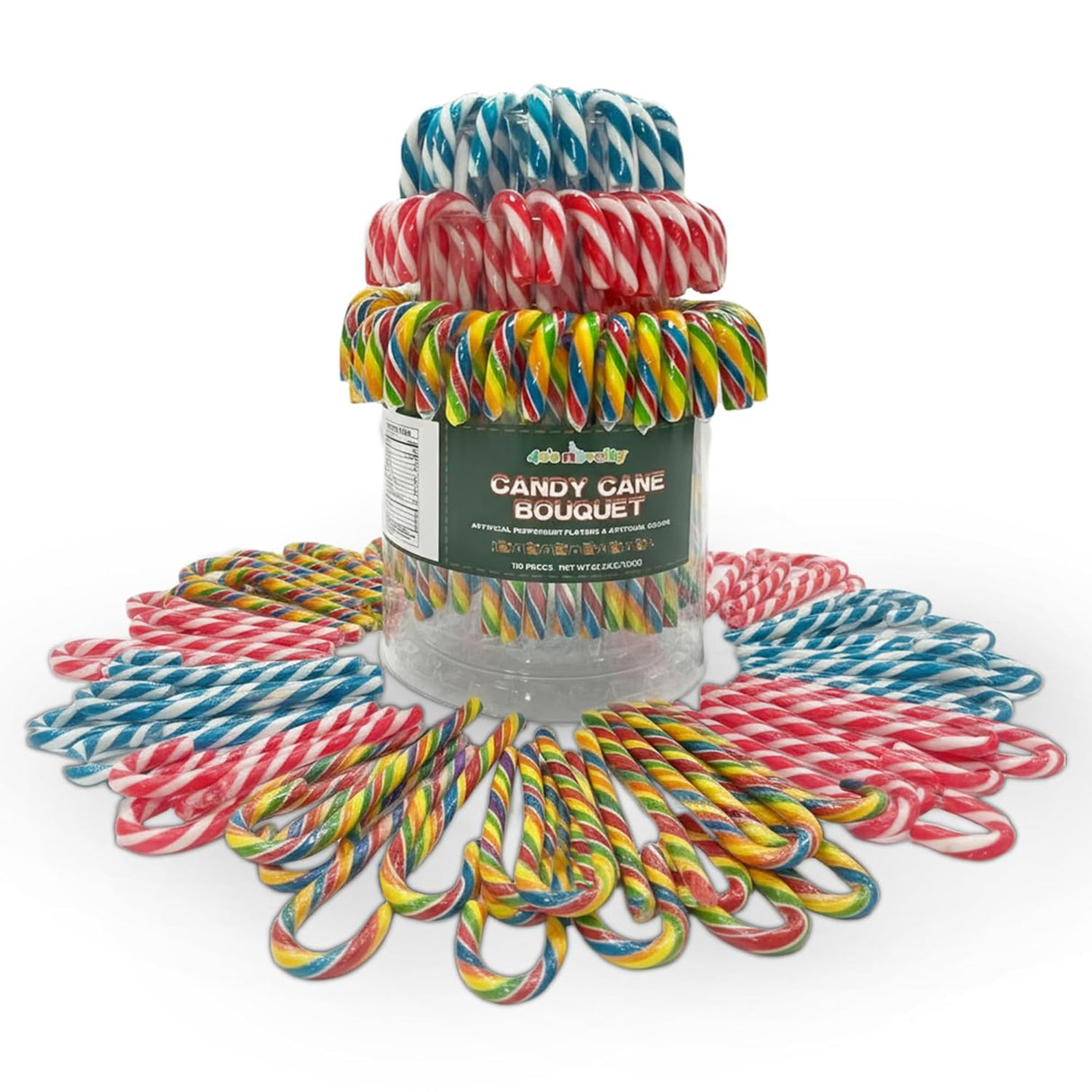 4E's Novelty Christmas Candy Canes, 100 Count Multi Colored Xmas Candies Canes