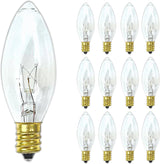4E's Novelty 12 Pack Replacement Light Bulbs E12 120V 7W - Clear Torpedo Tip for C7 & Candelabra Light Bulbs