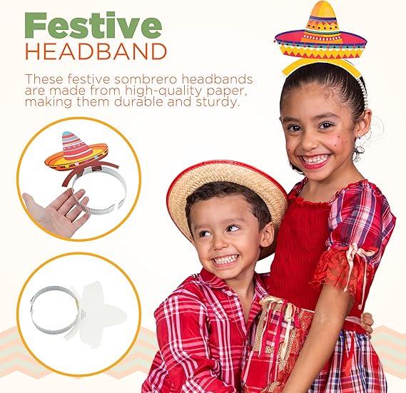 4E's Novelty 9 Pack Sombrero Headband Party Bulk – Cinco De Mayo Party Favors Supplies, Birthday & Taco Tuesday Accessories