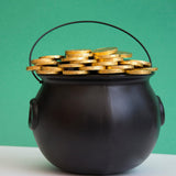 4E's Novelty Black Plastic Cauldrons Bulk - 12 Mini & 1 Large 7.4" Perfect Halloween Black Cauldron