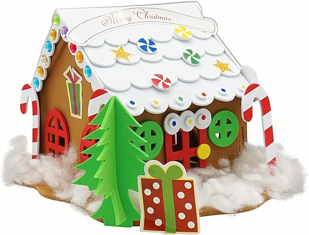 4E's Novelty Foam Gingerbread House Craft Kit (2 Pack) - DIY Foam Gingerbread Build & Decorate Set - Self Adhesive, Fun Christmas Crafts for Kids