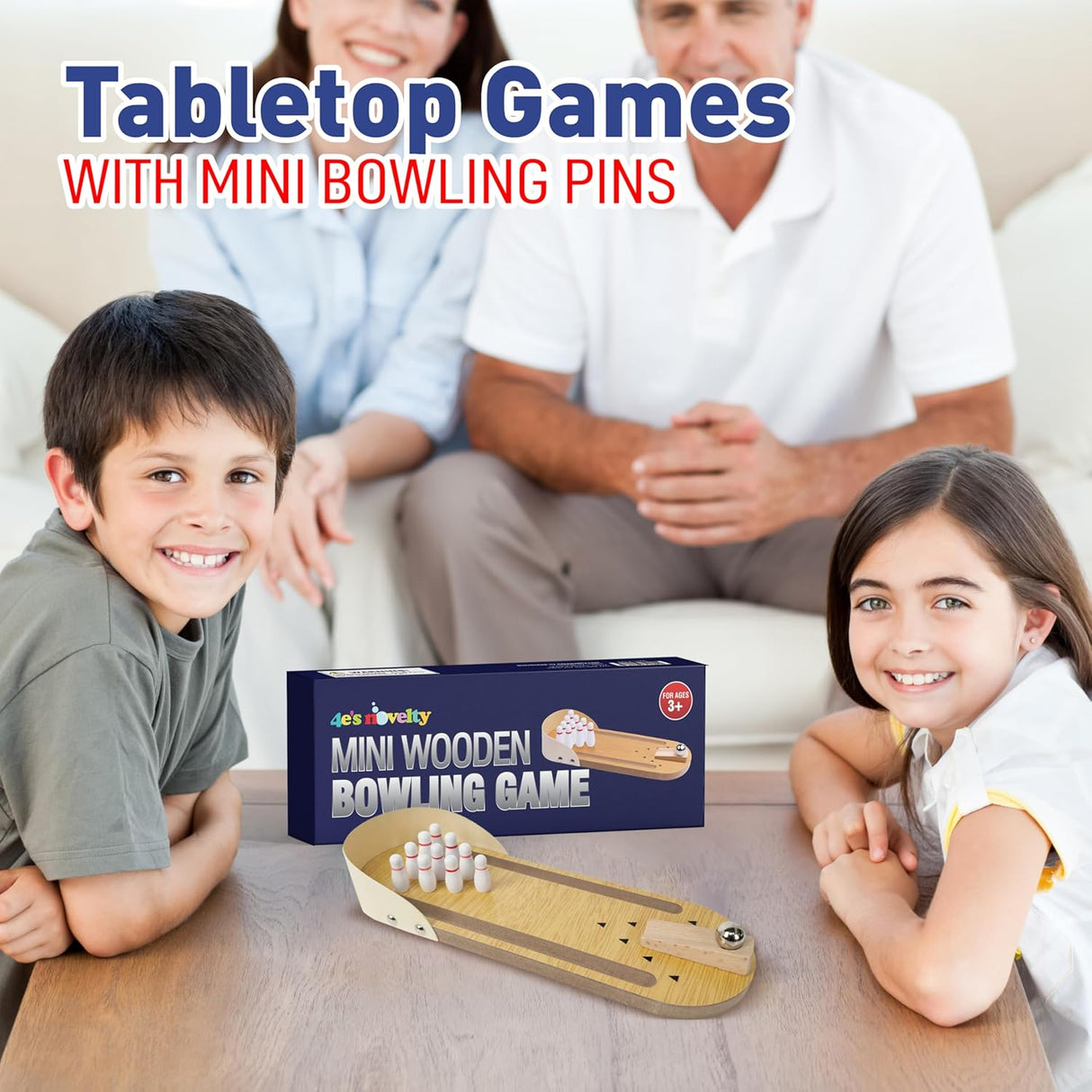 4E's Novelty Mini Bowling Game Set - 11.3 Inch Desktop Game for Adults & Kids