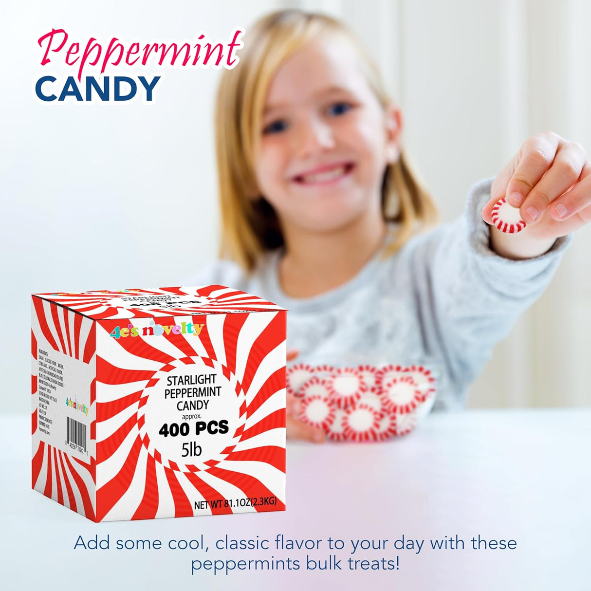 4E's Novelty 5 Lbs Individually Wrapped Peppermint Candy – Refreshing Holiday Mints Bulk